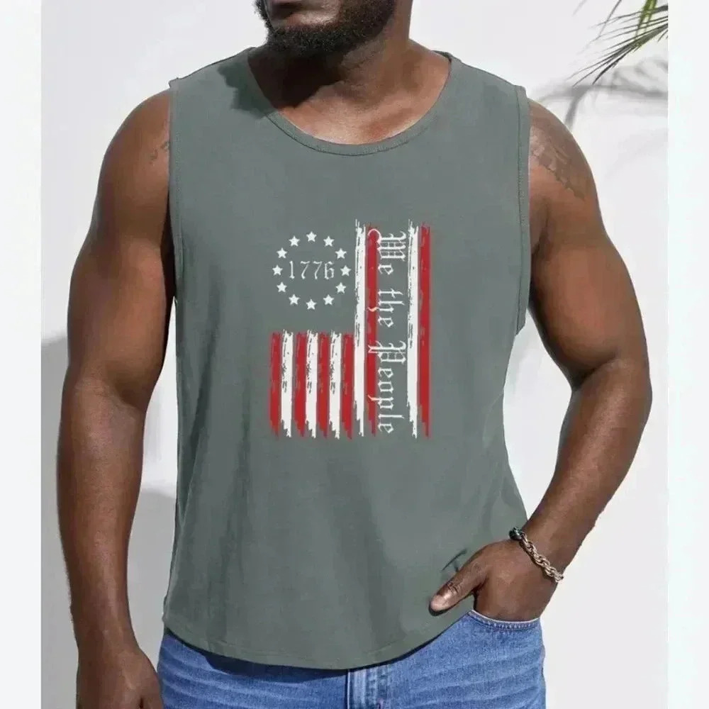 We The People 1776 Flag‎ Tank Top Adult Sz XL. Gray sleeveless shirt workout